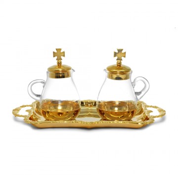 Glass Cruet Set with Brass...