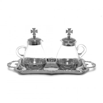 Glass Cruet Set with Brass...