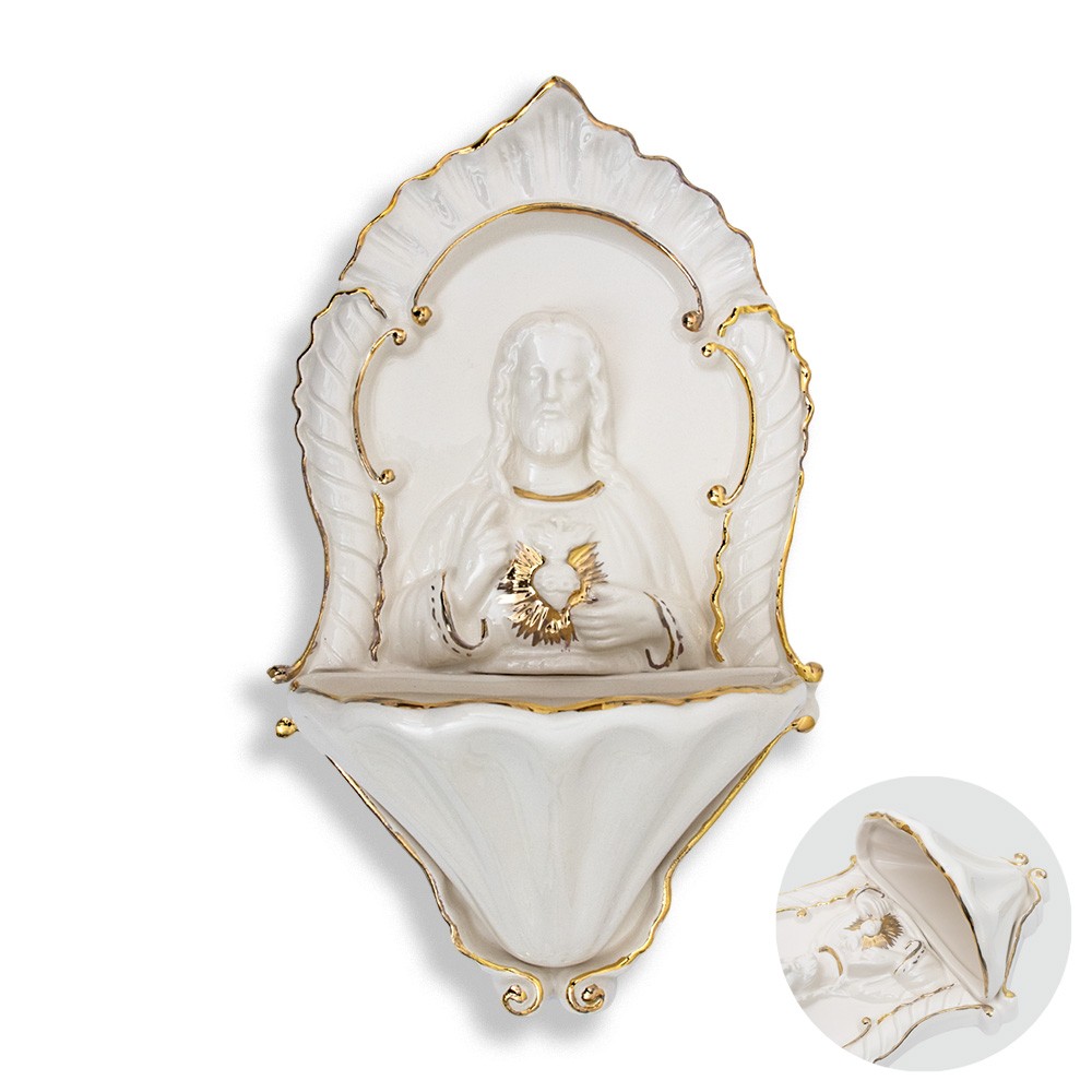 Sacred Heart of Jesus holy water font in ceramic