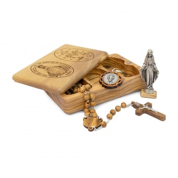 Wooden Box with Rosary,...