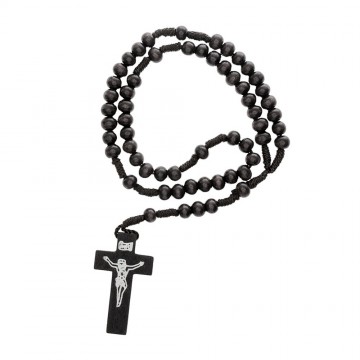 Wooden Rosary with Black Beads