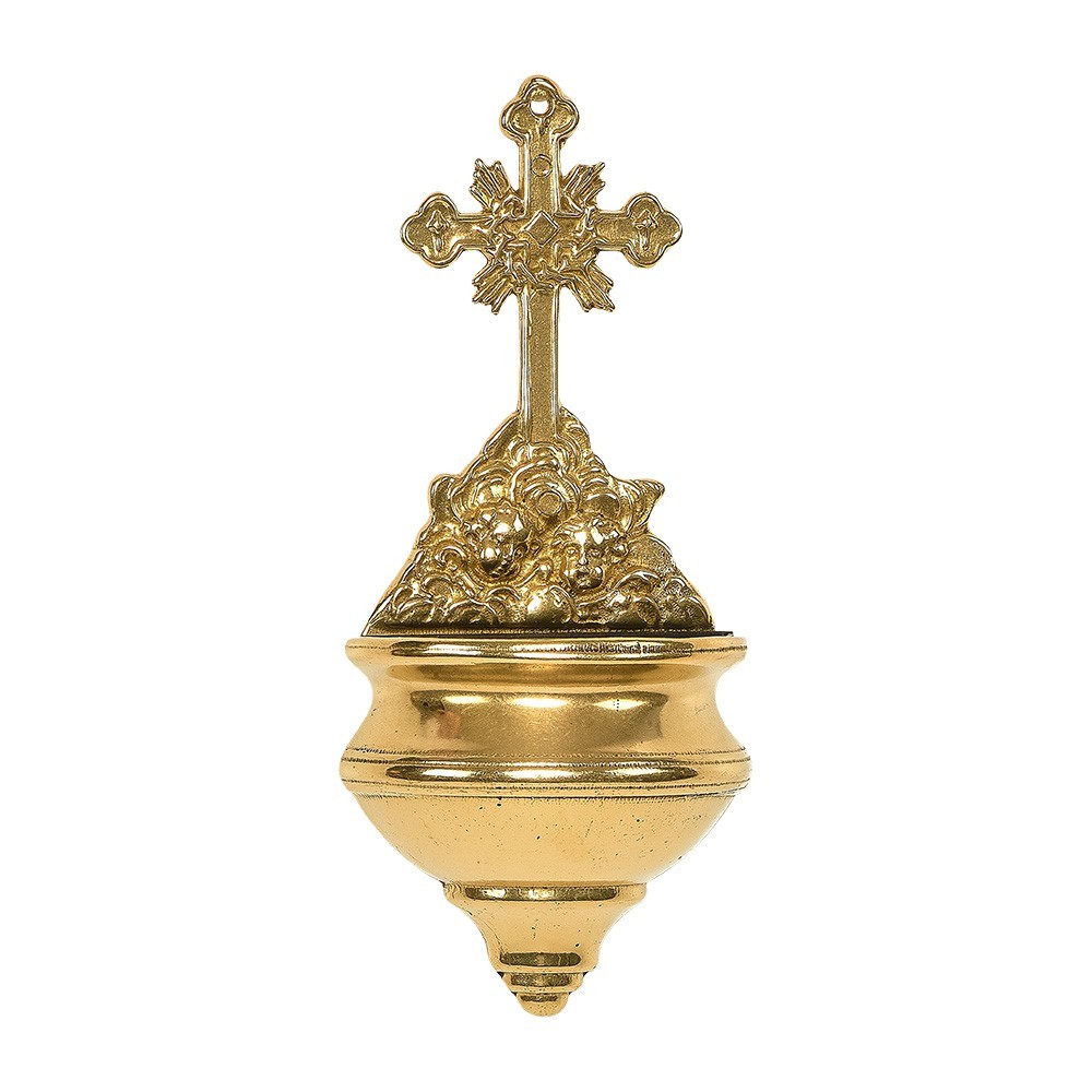 Wall holy water font in golden brass